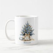 Elegante Custom Christmas Tree Gold Blue Waterverf Koffiemok (Links)