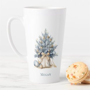 Elegante Custom Christmas Tree Gold Blue Waterverf Latte Mok