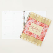 Elegante Custom Damask Geel Bloemen Gouden Kant Planner (Display)