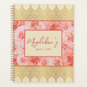 Elegante Custom Damask Geel Bloemen Gouden Kant Planner (Voorkant)