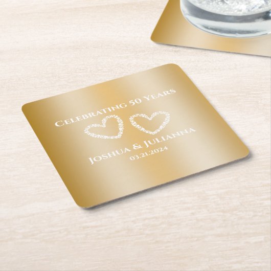 Elegante Custom Faux Gold 50ste bruiloft Jubileum Kartonnen Onderzetters (Schuin)