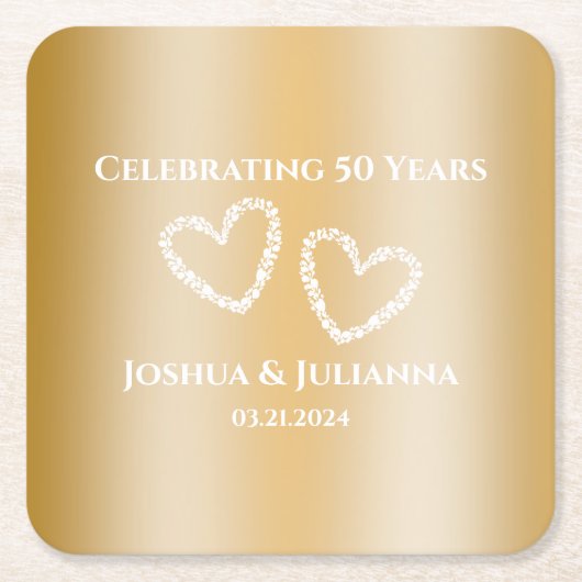 Elegante Custom Faux Gold 50ste bruiloft Jubileum Kartonnen Onderzetters (Voorkant)