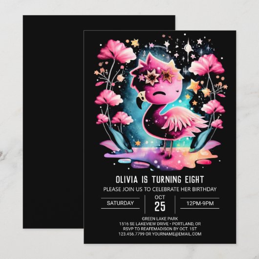 Elegante Custom Flamingo Verjaardag Kaart (Voorkant / Achterkant)