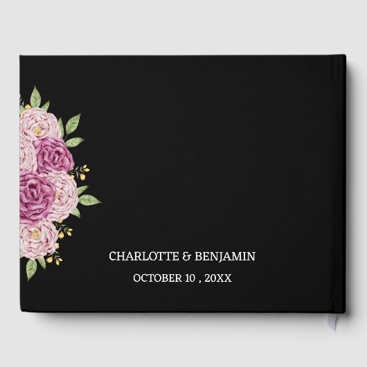Elegante Custom Foto Zwart Bruiloft Gastenboek (Achterkant)