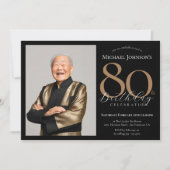 Elegante Custom Foto Zwart Goud 80e Verjaardag Kaart (Voorkant)