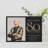 Elegante Custom Foto Zwart Goud 80e Verjaardag Kaart (Staand voorkant)