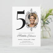 Elegante Custom Foto Zwart Wit 50e Verjaardag Kaart (Staand voorkant)