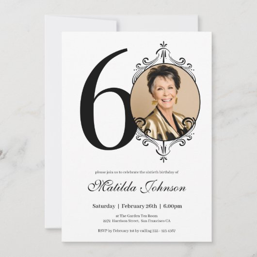 Elegante Custom Foto Zwart Wit 60e Verjaardag Kaart (Voorkant)