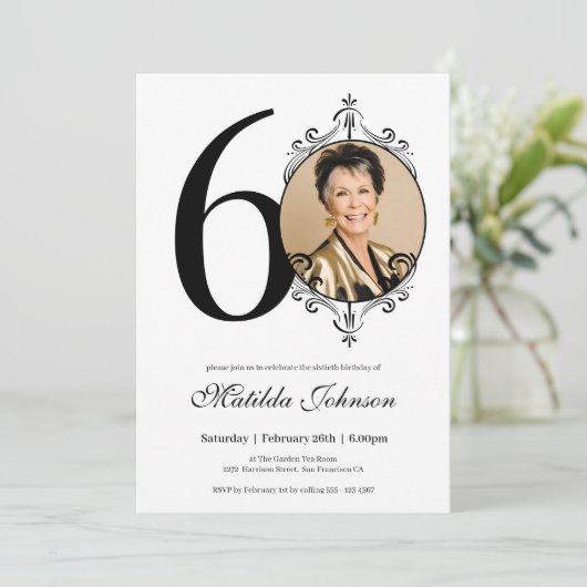 Elegante Custom Foto Zwart Wit 60e Verjaardag Kaart (Staand voorkant)