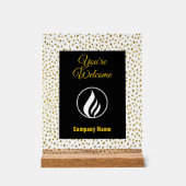 Elegante custom logo gouden stippen zwart acryl bord (Voorkant)