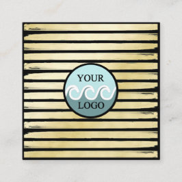 Elegante custom logo zwart gouden folie gestreepte vierkante visitekaartje