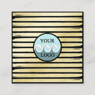 Elegante custom logo zwart gouden folie gestreepte vierkante visitekaartje