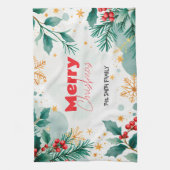Elegante Custom Merry Christmas Keuken Handdoek (Verticaal)
