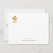 Elegante Custom Monogram Goud Oker Maple Leaf Flat Notitiekaartje (Voorkant)