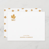 Elegante Custom Monogram Goud Oker Maple Leaf Flat Notitiekaartje (Voorkant / Achterkant)