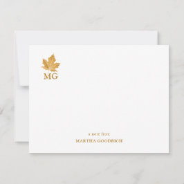 Elegante Custom Monogram Goud Oker Maple Leaf Flat Notitiekaartje