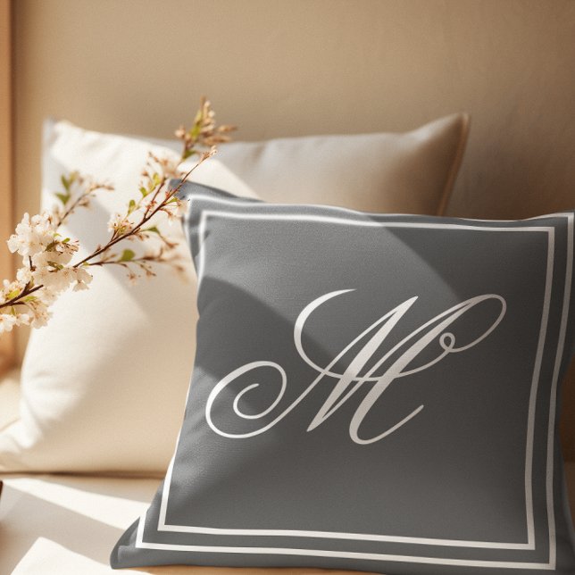 Elegante Custom Monogram Grijze Gooi Kussen (Creator heeft geüpload)