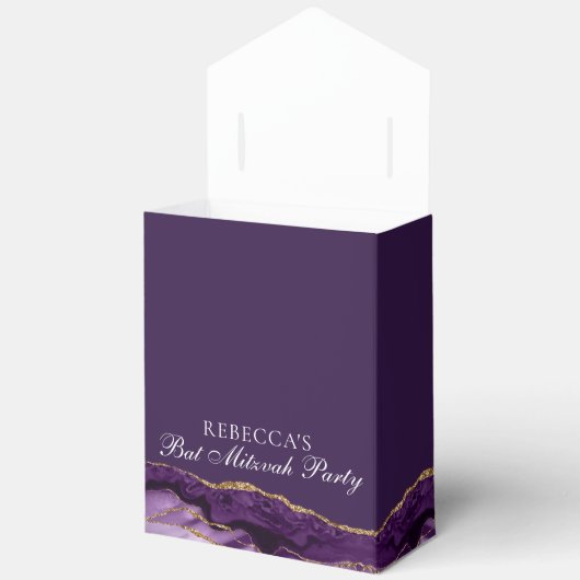 Elegante Custom Paarse Gold Bat Mitswa Party Bedankdoosjes (Open)