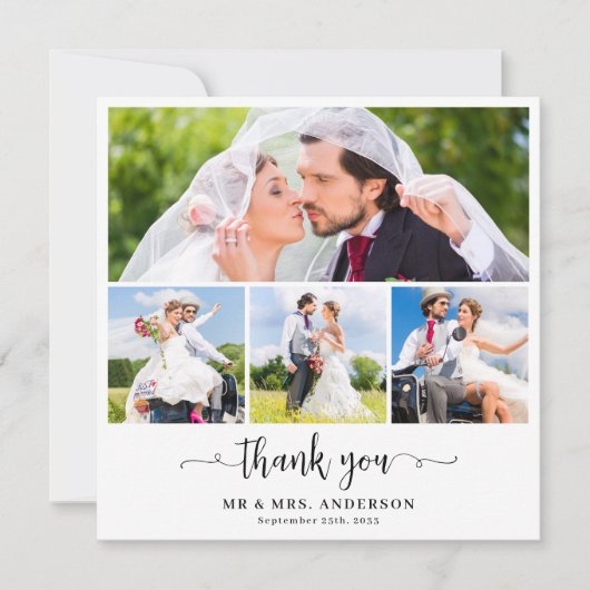Elegante Custom Passen getrouwd 4 Photo Collage We Bedankkaart (Voorkant)