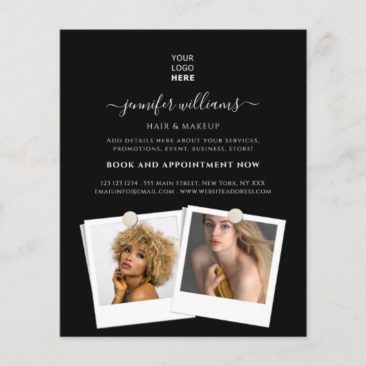 Elegante Custom Photo Logo Promotie Zwart Flyer (Voorkant)