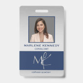 Elegante Custom Silver Navy Blue werknemer Badge (Front)