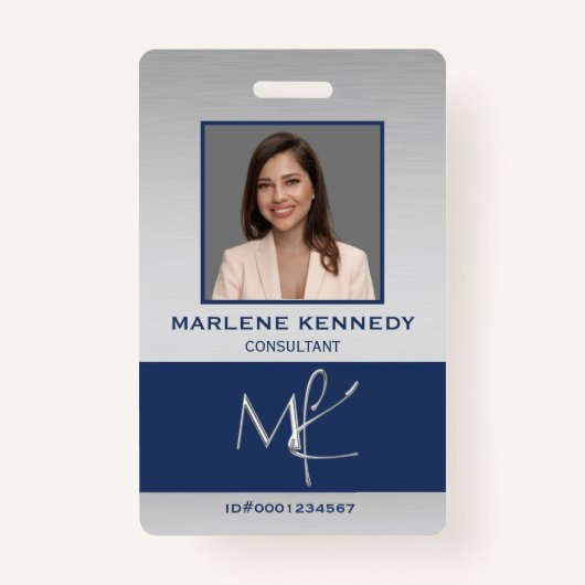 Elegante Custom Silver Navy Blue werknemer Badge (Voorkant)