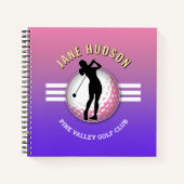Elegante Custom Vrouwen Golfer Design Notitieboek (Voorkant)