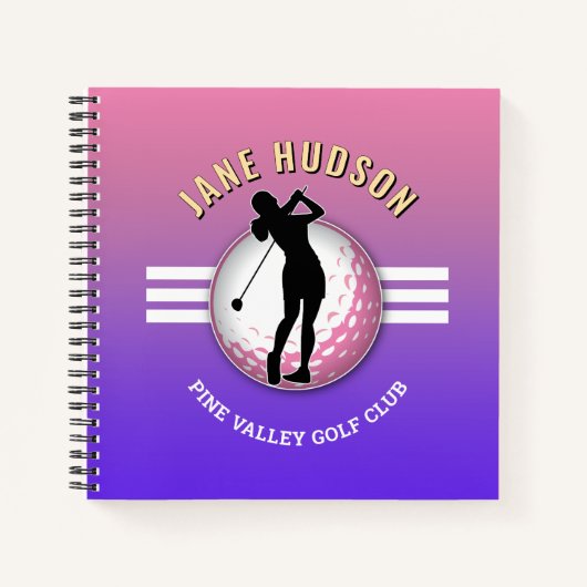 Elegante Custom Vrouwen Golfer Design Notitieboek (Voorkant)