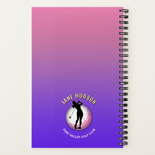 Elegante Custom Vrouwen Golfer Design Notitieboek (Achterkant)