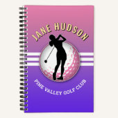 Elegante Custom Vrouwen Golfer Design Notitieboek (Voorkant)