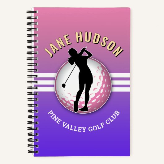 Elegante Custom Vrouwen Golfer Design Notitieboek (Voorkant)