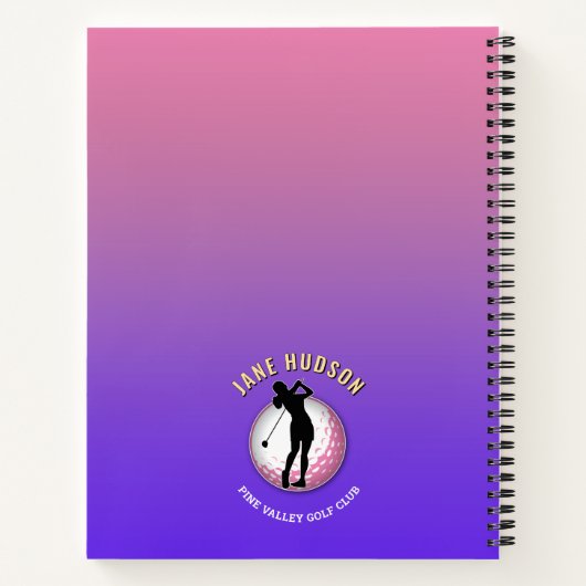 Elegante Custom Vrouwen Golfer Design Notitieboek (Achterkant)