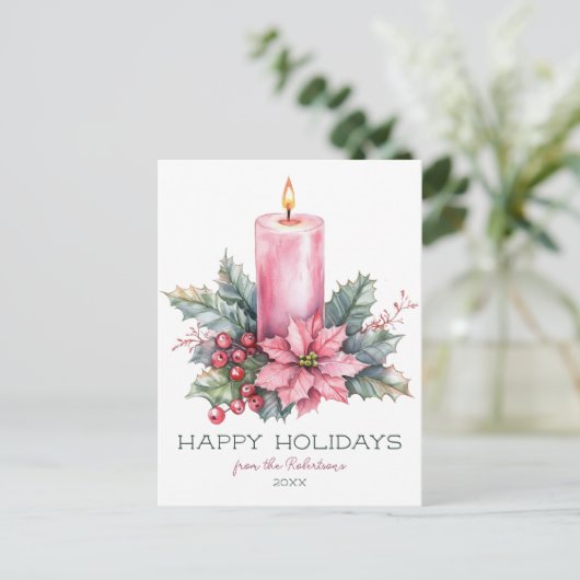 Elegante CUSTOM Waterverf kerstkaars Feestdagenkaart (Staand voorkant)