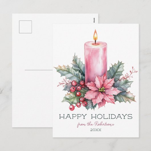 Elegante CUSTOM Waterverf kerstkaars Feestdagenkaart (Voorkant / Achterkant)