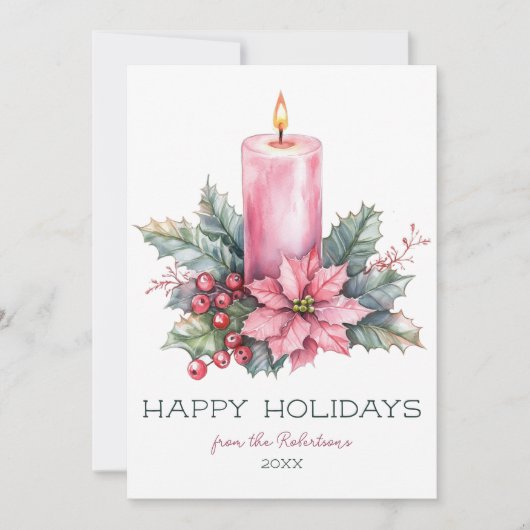 Elegante CUSTOM Waterverf kerstkaars Feestdagenkaart (Voorkant)