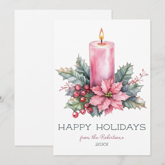 Elegante CUSTOM Waterverf kerstkaars Feestdagenkaart (Voorkant / Achterkant)