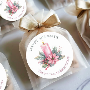 Elegante CUSTOM Waterverf kerstkaars Ronde Sticker
