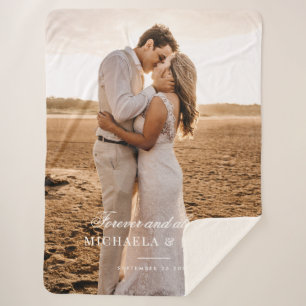 Elegante Custom Wedding Photo Bride & Groom's Name Sherpa Deken