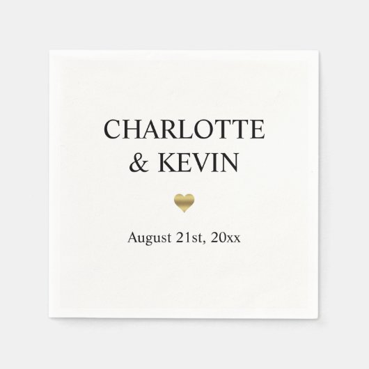Elegante Custom Wit Goud Kleur Hart Wedding Servet (Voorkant)