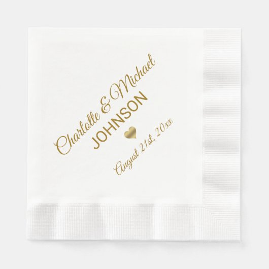 Elegante Custom Wit Goud Kleur Hart Wedding Servet (Voorkant)