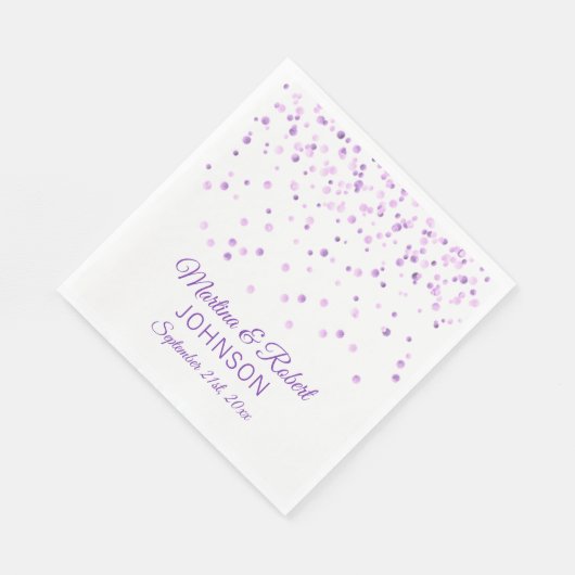 Elegante Custom Wit Paarse Goud Confetti bruiloft Servet (Hoek)