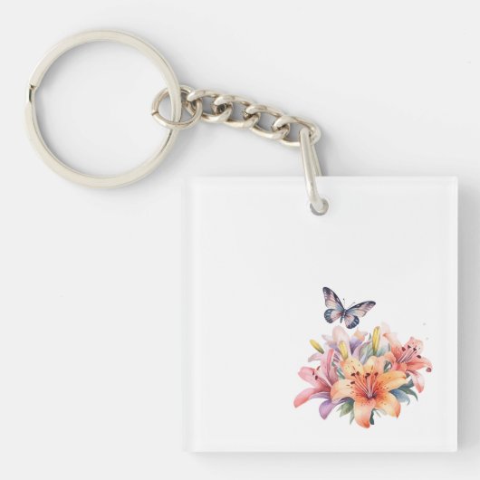 Elegante Cute Bloem- en Vlinderontwerp Sleutelhanger (voorkant)