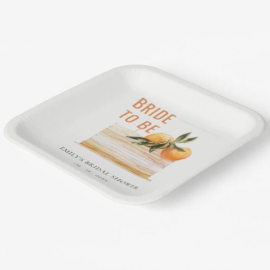 Elegante Cute Boho Sinaasappel Fruit Cake Bruidsdo Papieren Bordje (Gebogen)