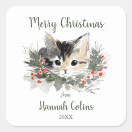 Elegante Cute Calico Katje Minimalistische Kerstmi Vierkante Sticker