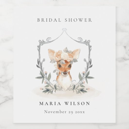 Elegante Cute Donkere Hert Bloem Crest Bruidsdouch Wijn Etiket (Enkel label)