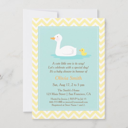 Elegante Cute Eend Chevron Babyshower Uitnodiginge Kaart (Voorkant)