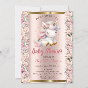 Elegante Cute Eenhoorn Rozen Rose Goud Baby Shower Kaart