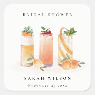 Elegante Cute Fruitcocktail Oranje Bruiloftsborrel Vierkante Sticker