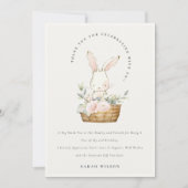 Elegante Cute Konijn In Bloemstuk Kinderen Verjaar Bedankkaart (Voorkant)