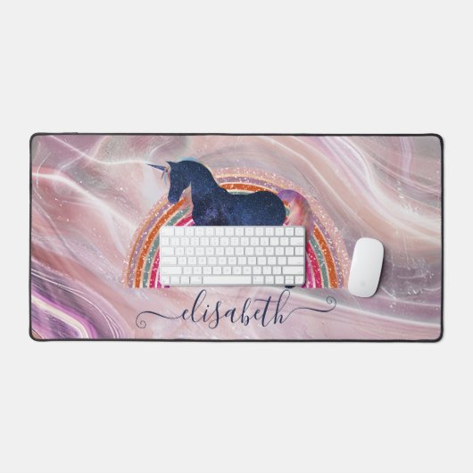 Elegante Cute Meisjesnaam Regenboog Hemelse Eenhoo Bureaumat (Keyboard & Muis)
